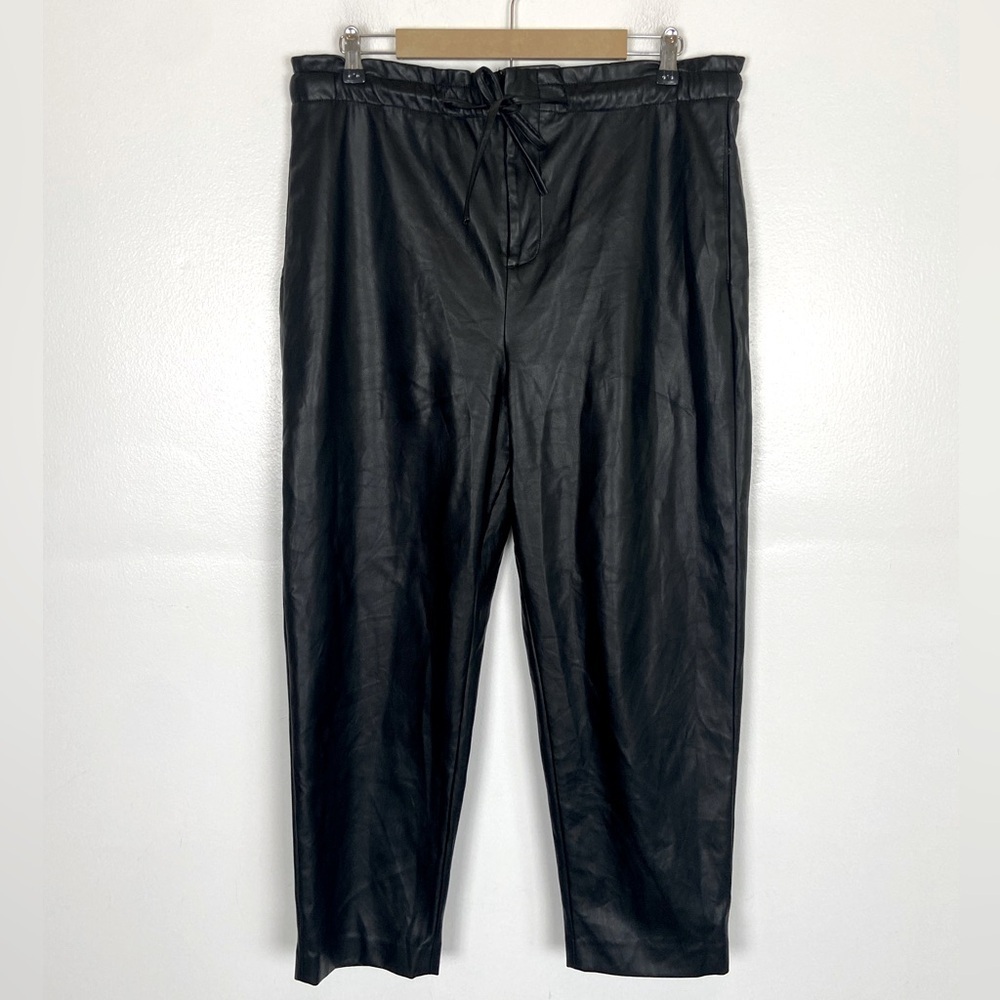 Calvin Klein Women Faux Leather Paperback Pants L Black Downstring Side Pockets